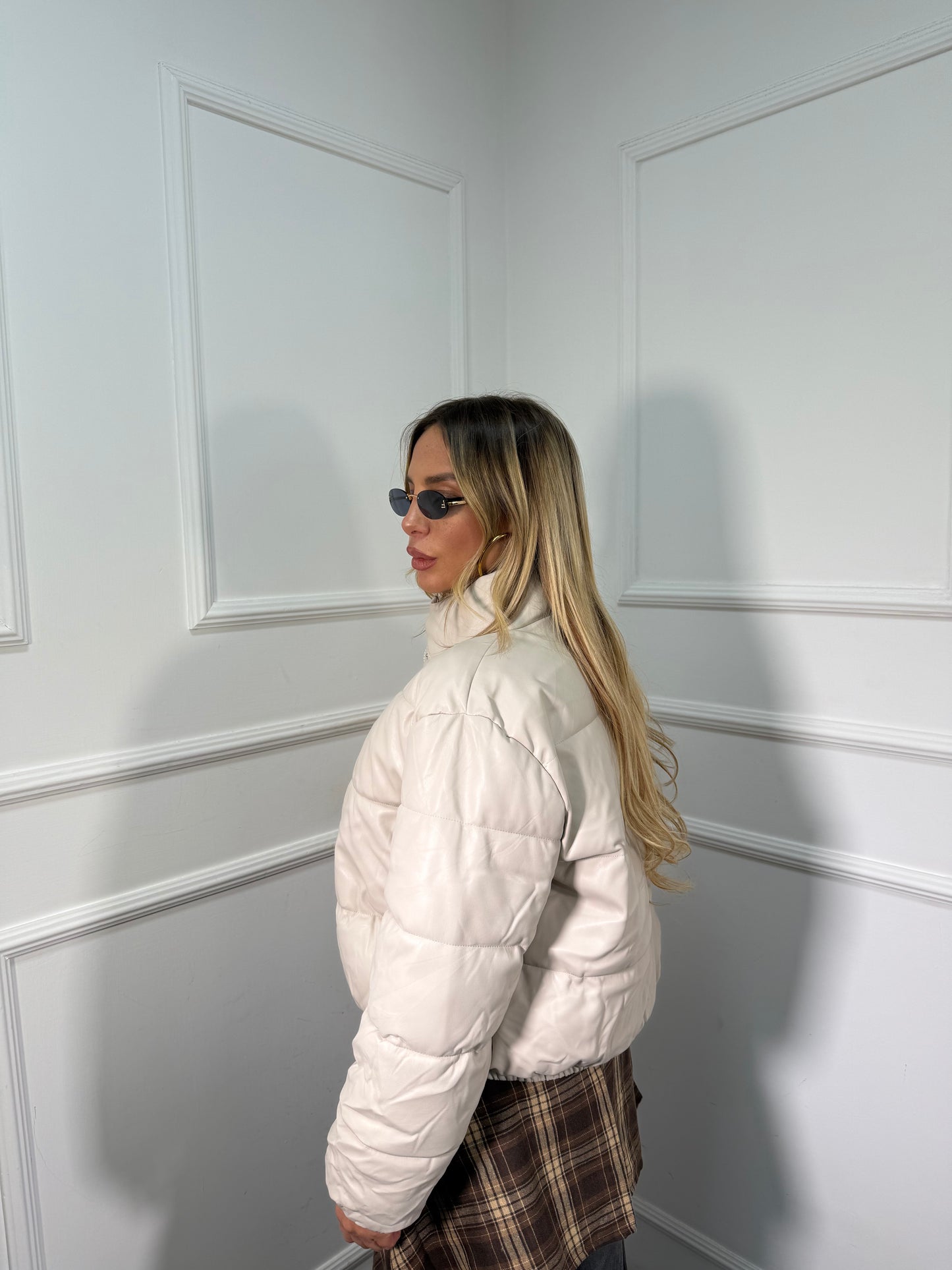 Bomber crop ecopelle Meghan panna 21216