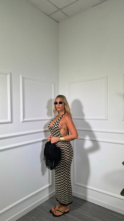 Abito midi in filo lurex zig zag Zama nero/oro 3778