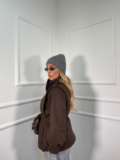 Cappotto in lana cotta collo alto Vienna cioccolato 5969