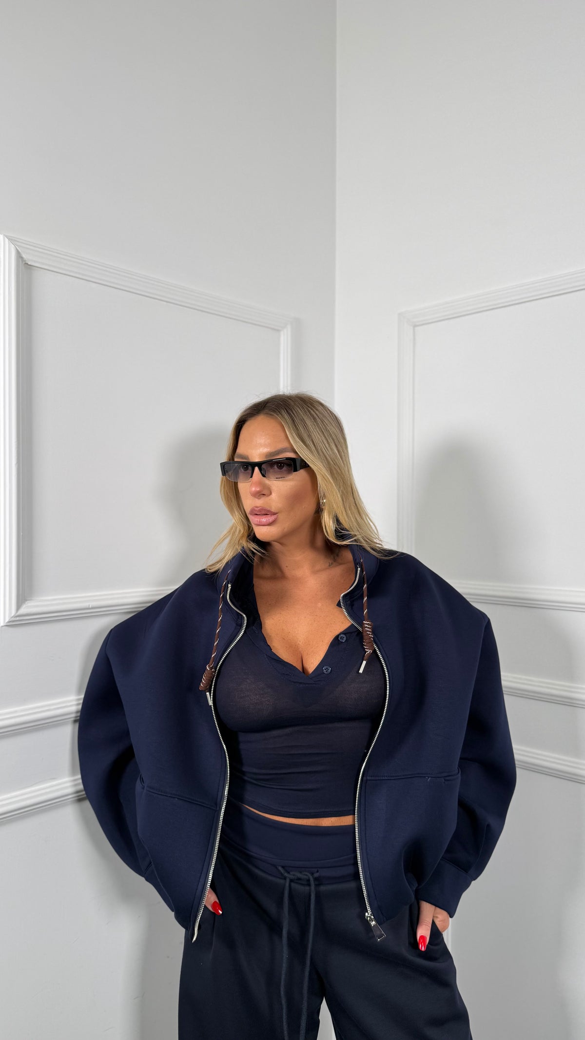 Giubbino in felpa neoprene Elena blu m8829