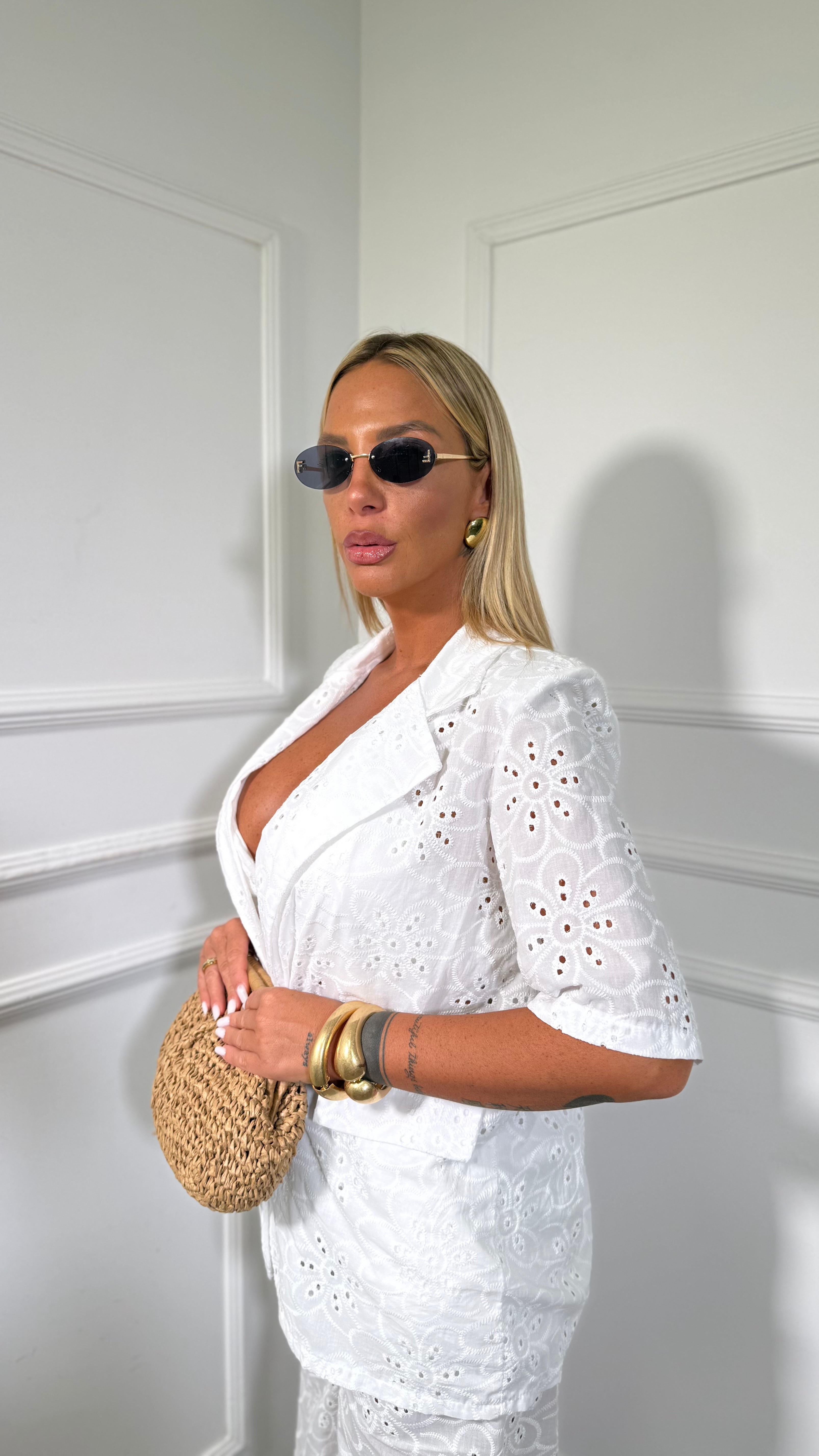 Triset in cotone pizzo San gallo bianco