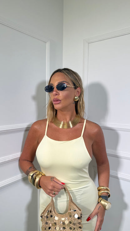 Abito midi in lycra giallo pastello 16719