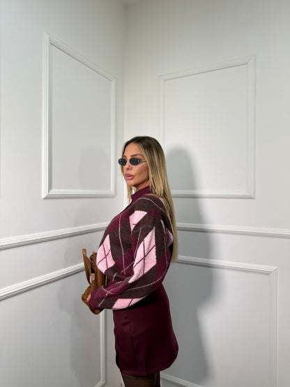 Pullover polo rombi Kelly bordeuax/cacao yhc7234