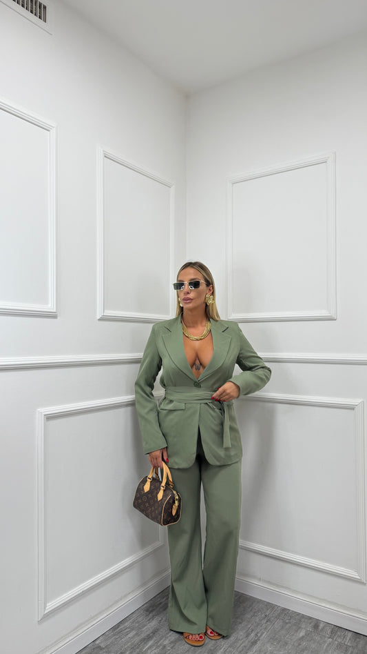 Tailleur con fusciacca Venice verde militare 8576