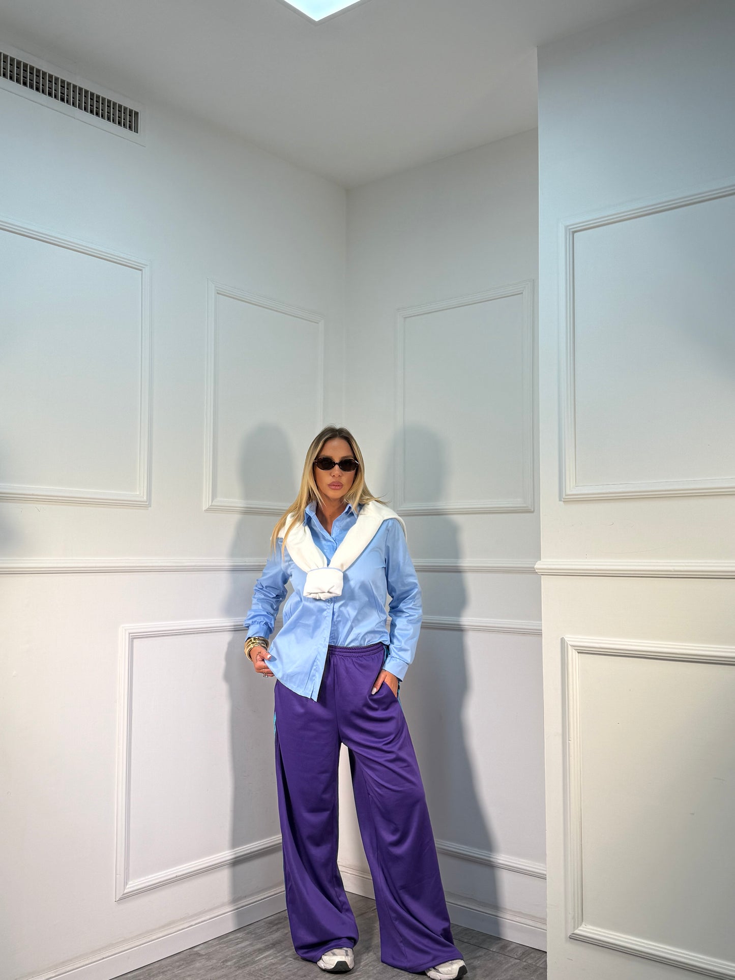 Pantatuta palazzo banda laterale Travel viola/azzurro 96052