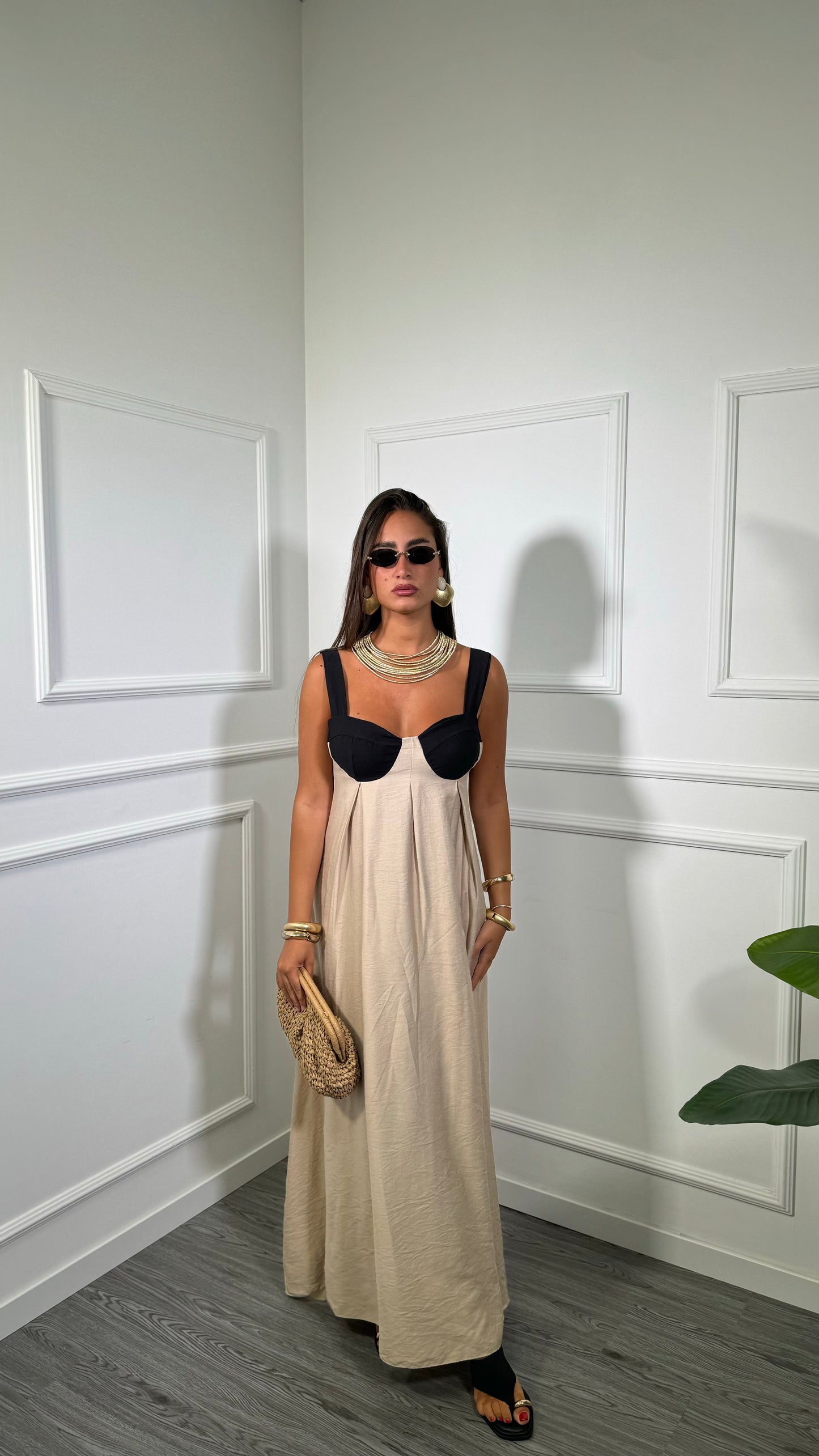 Abito midi in viscosa con fiocco Cancun beige 5253