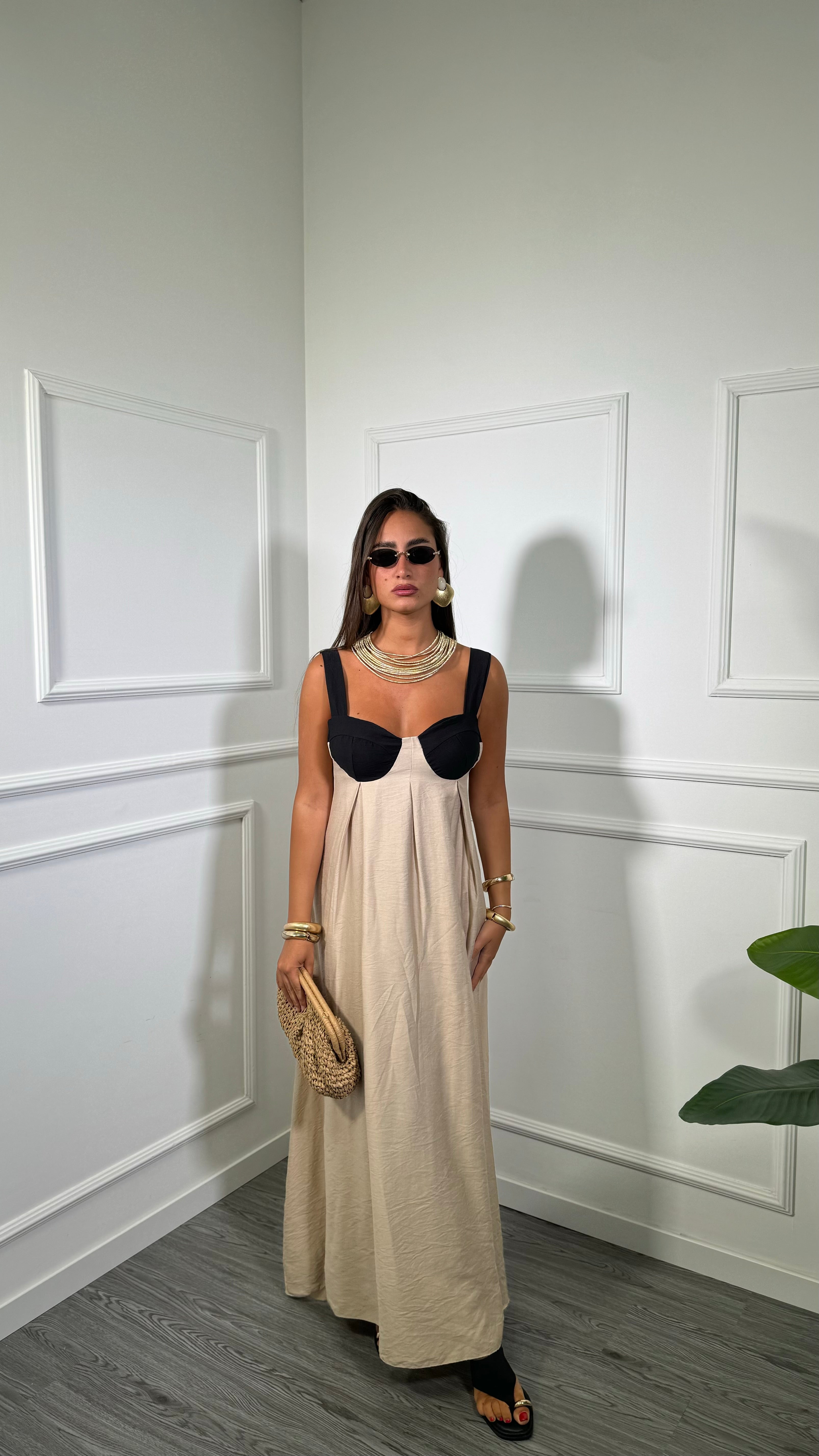Abito midi in viscosa con fiocco Cancun beige 5253