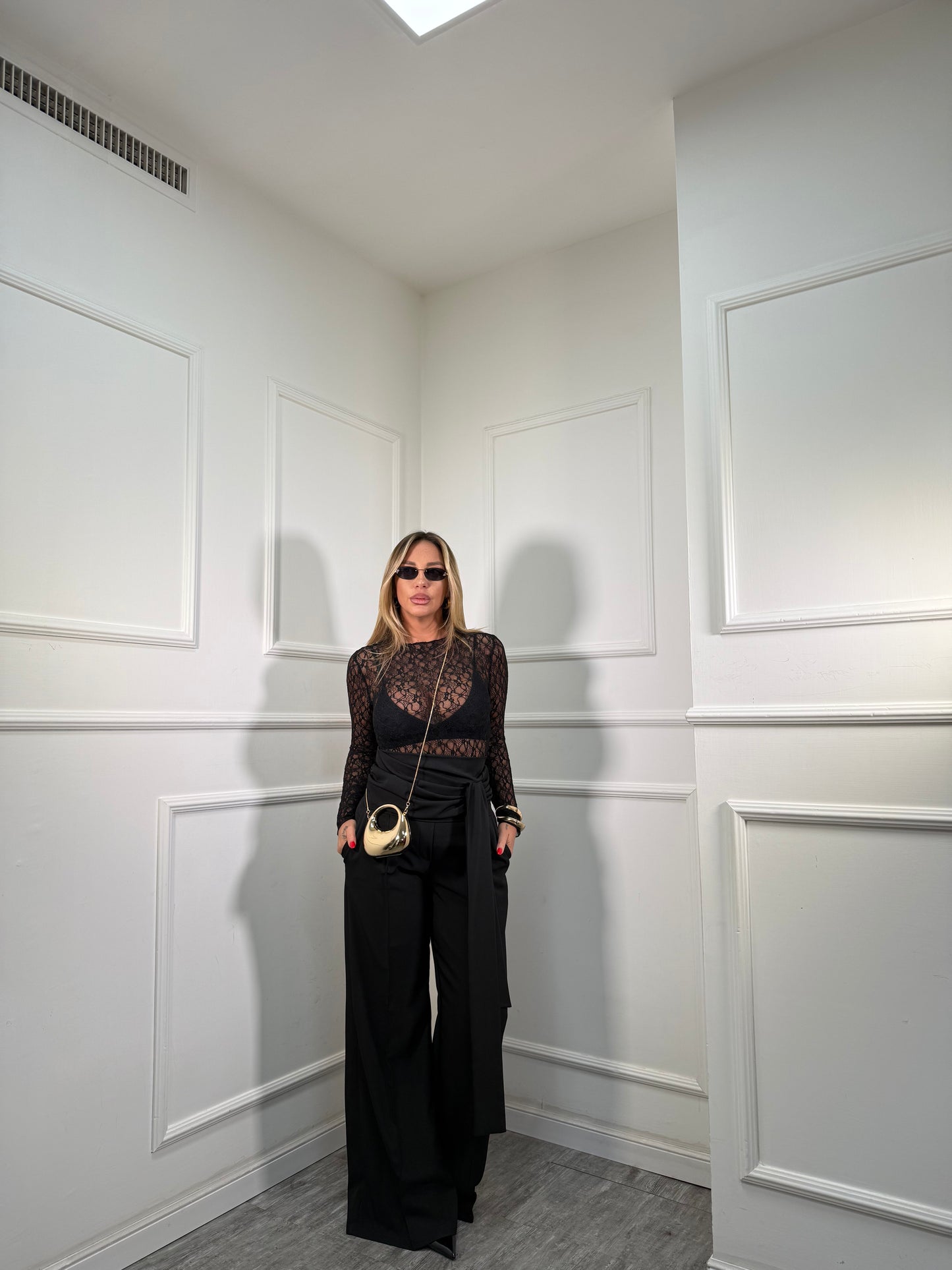 Pantaloni palazzo con fusciacca Karol nero 16067