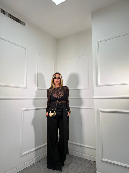 Pantaloni palazzo con fusciacca Karol nero 16067