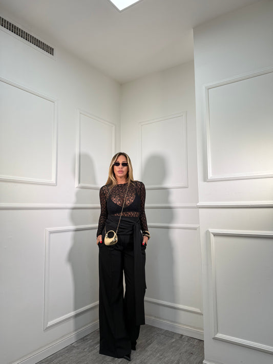 Pantaloni palazzo con fusciacca Karol nero 16067