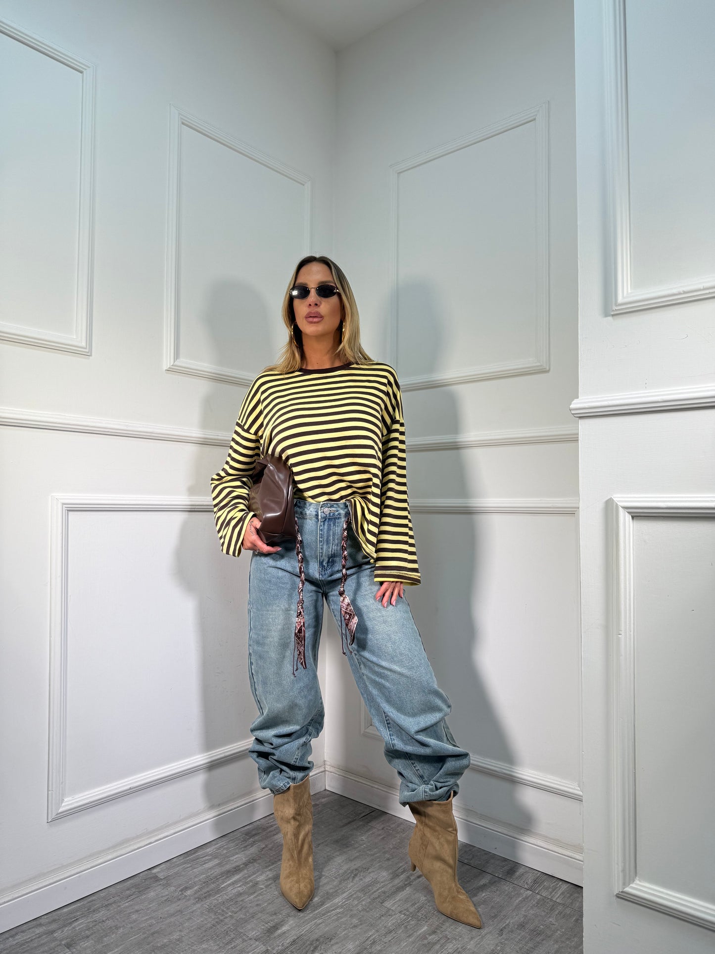 Jeans baggy con foulard intrecciato lavaggio chiaro 0722