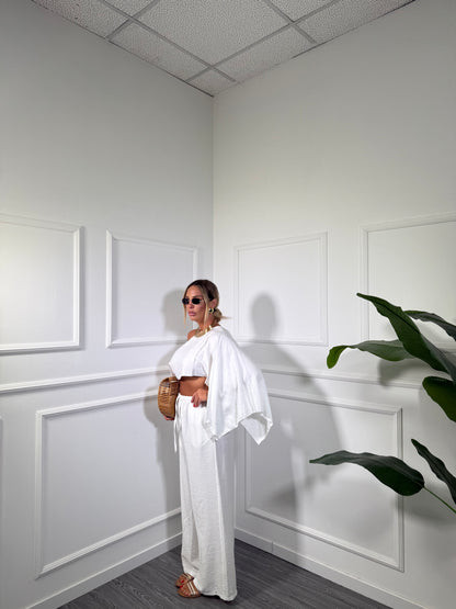 Coordinato in viscosa con top asimmetrico Clodia bianco 7060