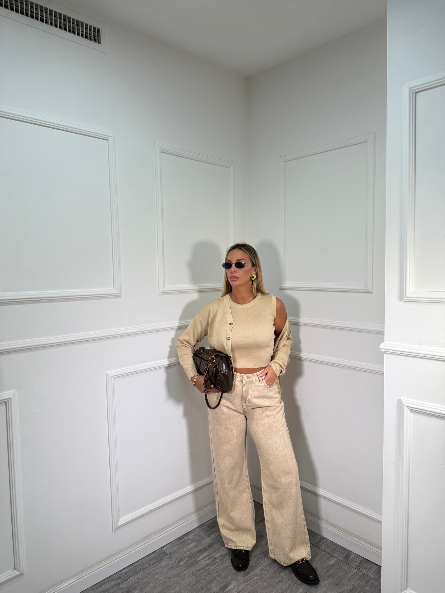 Jeans wide leg sabbiato beige 8966