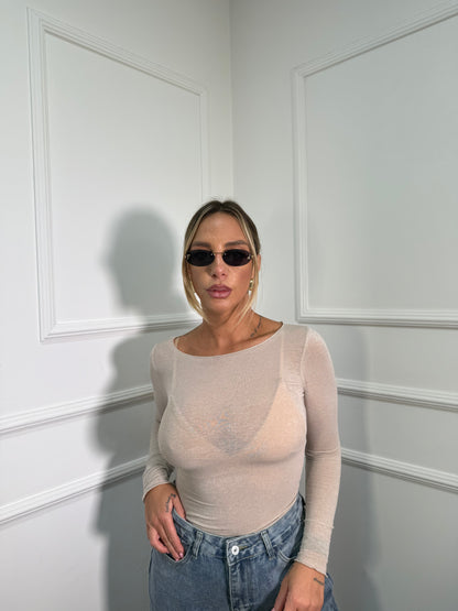 Shirt semi velata taglio vivo Skin nude 28031