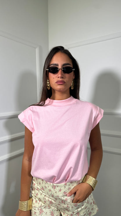 T-shirt giro manica con spalline rosa