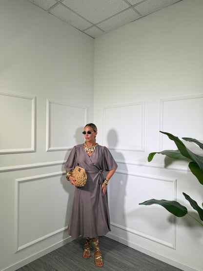 Abito midi portafoglio (Curvy) taupe 505