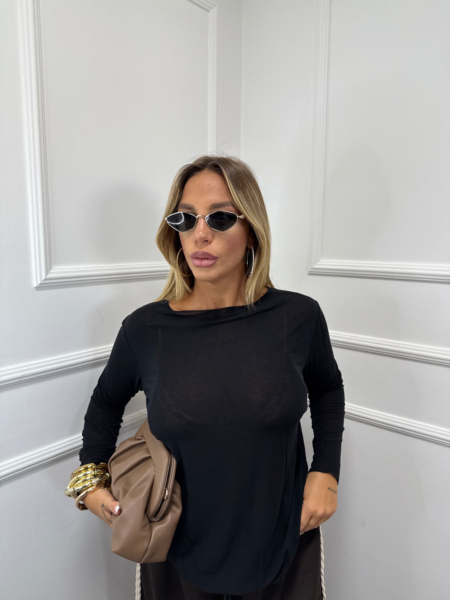 Shirt in Cashmere Curvy nera