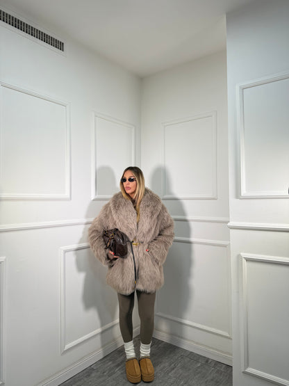 Ecofur midi con cintura Artic taupe 5735