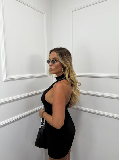 Abito in lycra collo alto scollo americano nero