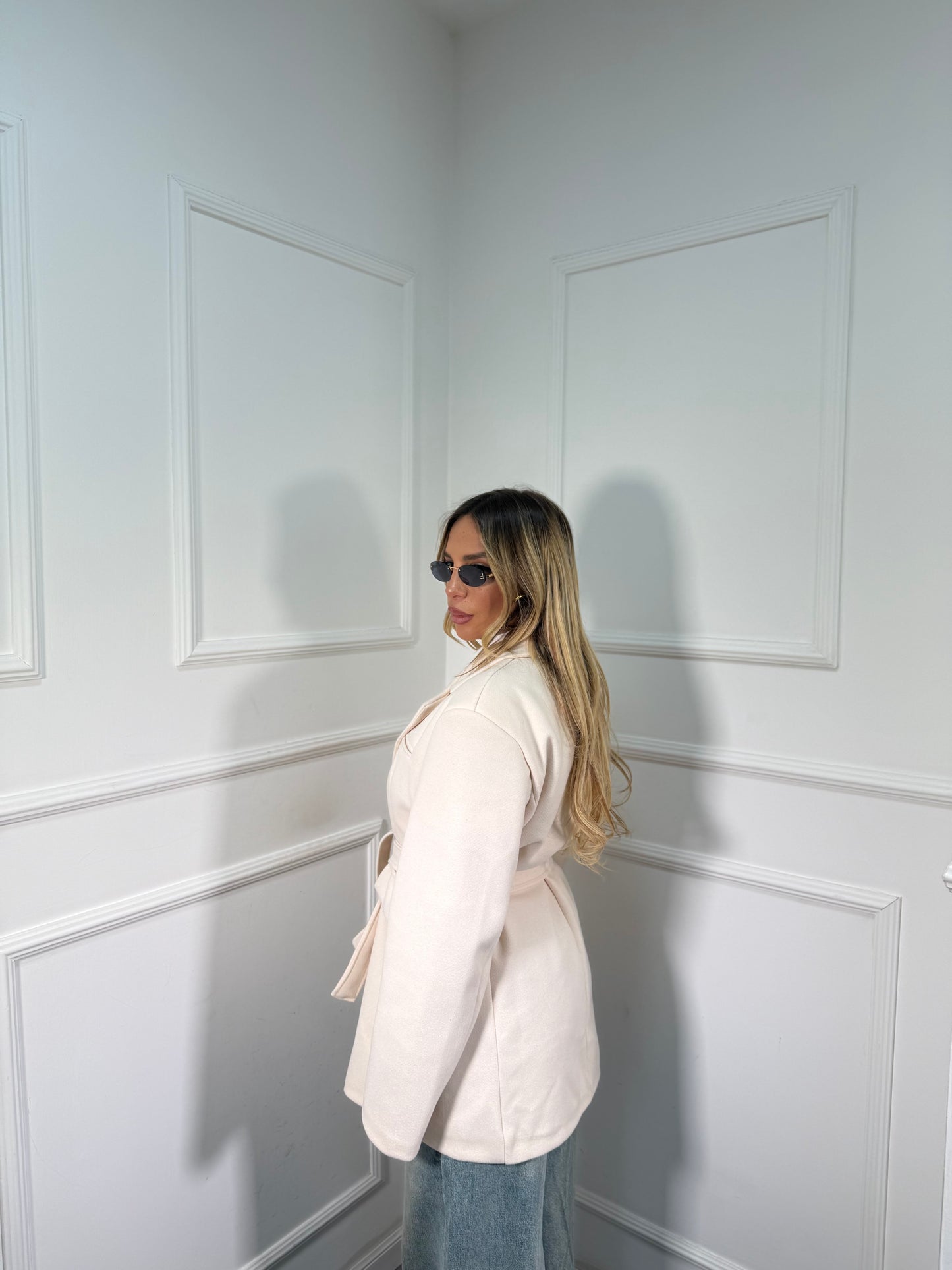 Blazer coat in panno con fusciacca panna 88815