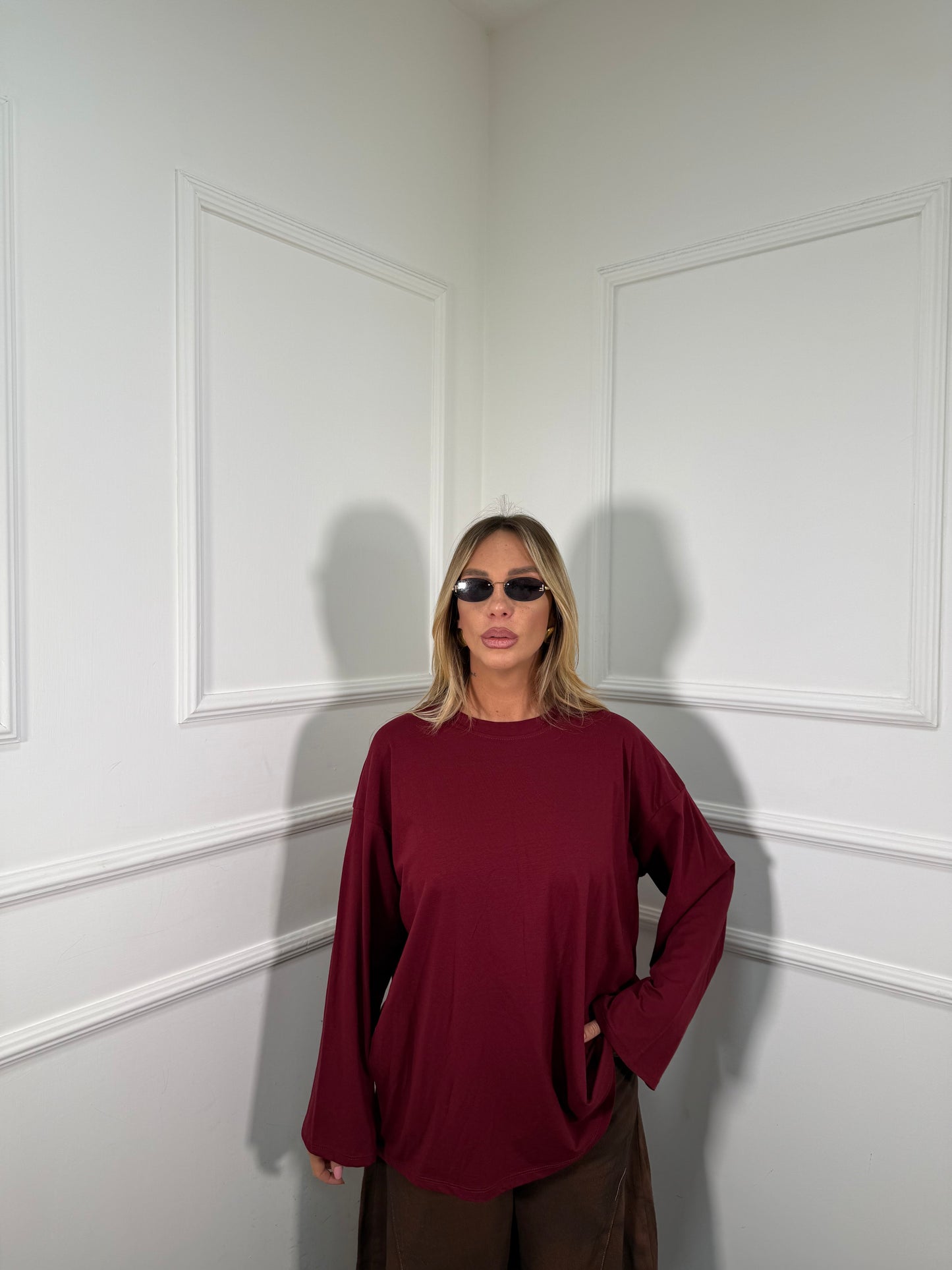 Shirt in cotone manica campana Crissy bordeaux 22640