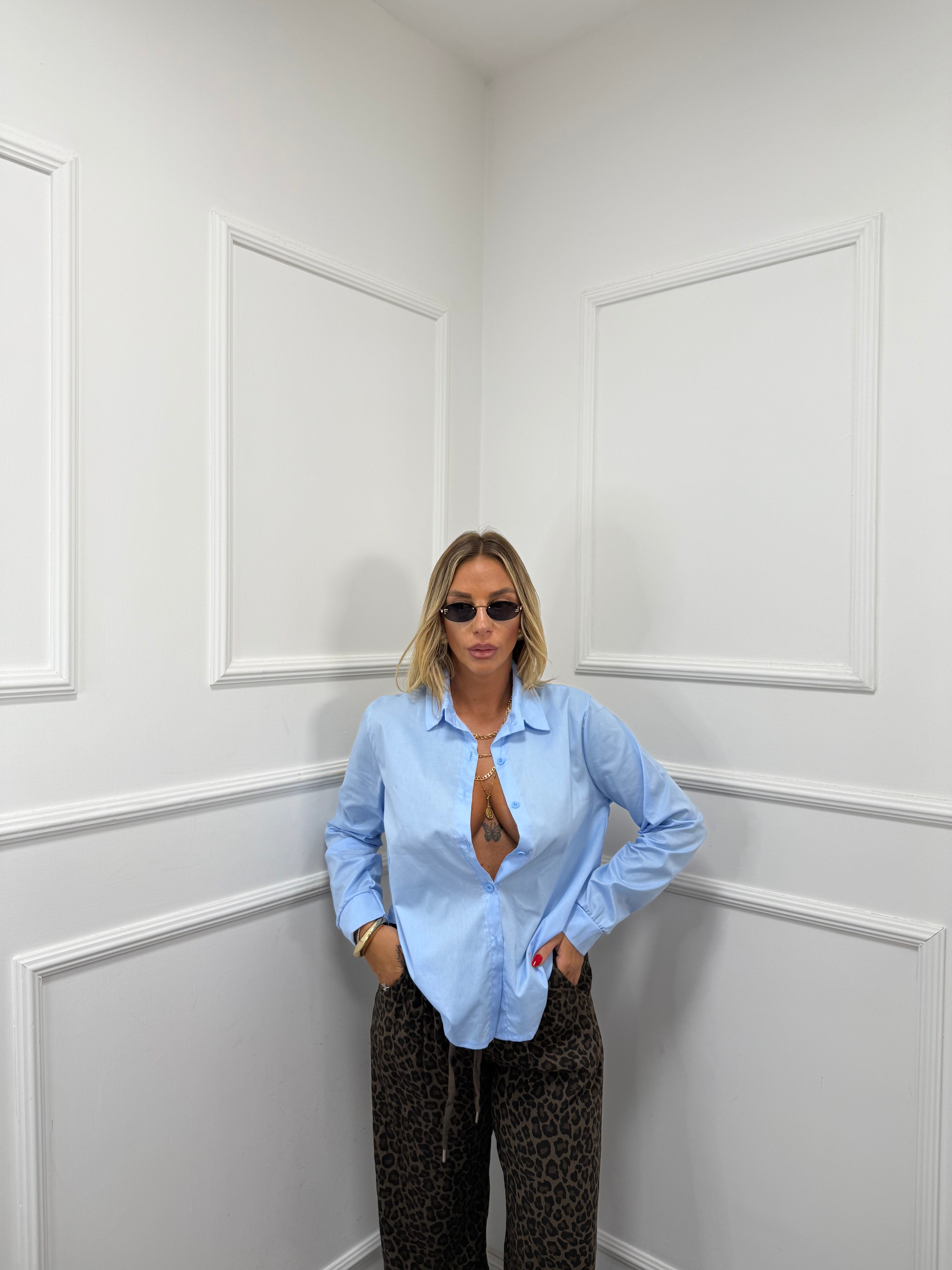 Camicia in cotone Work azzurra 3264
