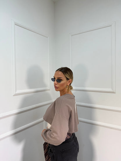 Shirt crop con canotta taupe 5504