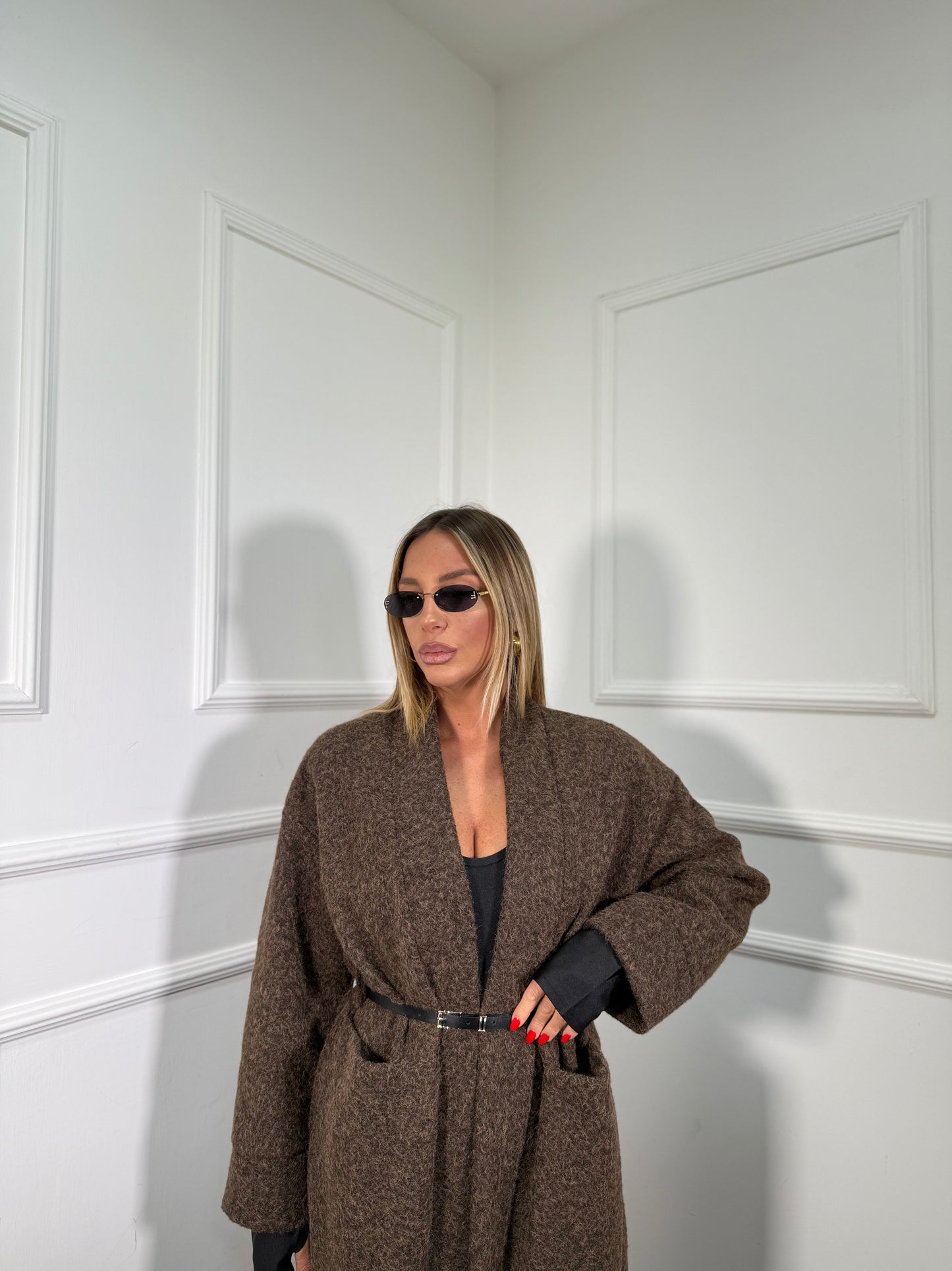 Cappotto lana cotta con cinturino Isabel cacao 250179