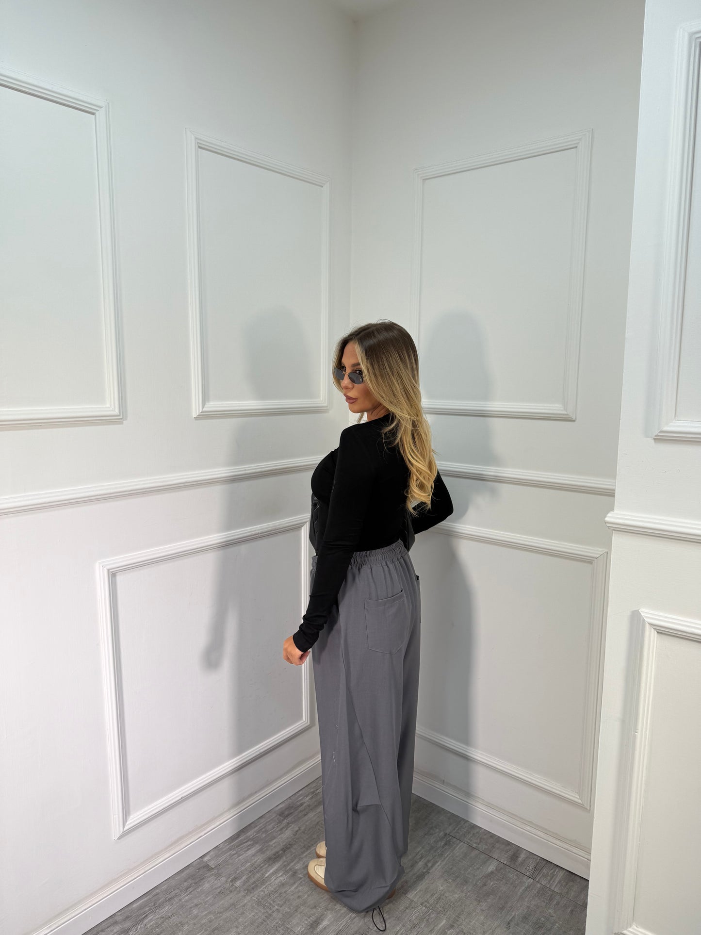 Pantaloni balloon con coulisse Curvy 66302 grigio