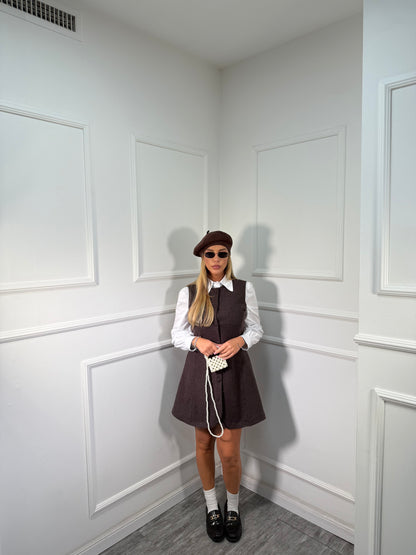 Abito in lana cotta con camicia Bon Ton cacao 6785