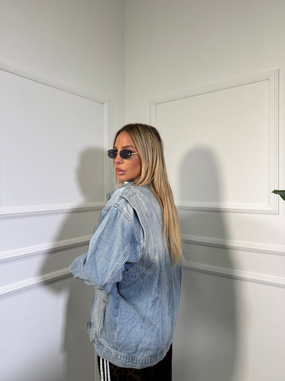 Giacca in denim con zip lavaggio medio f162