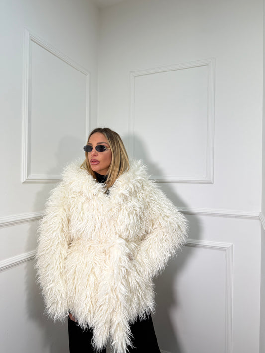 Ecofur Mongolia con cintura Allison bianca pj8201