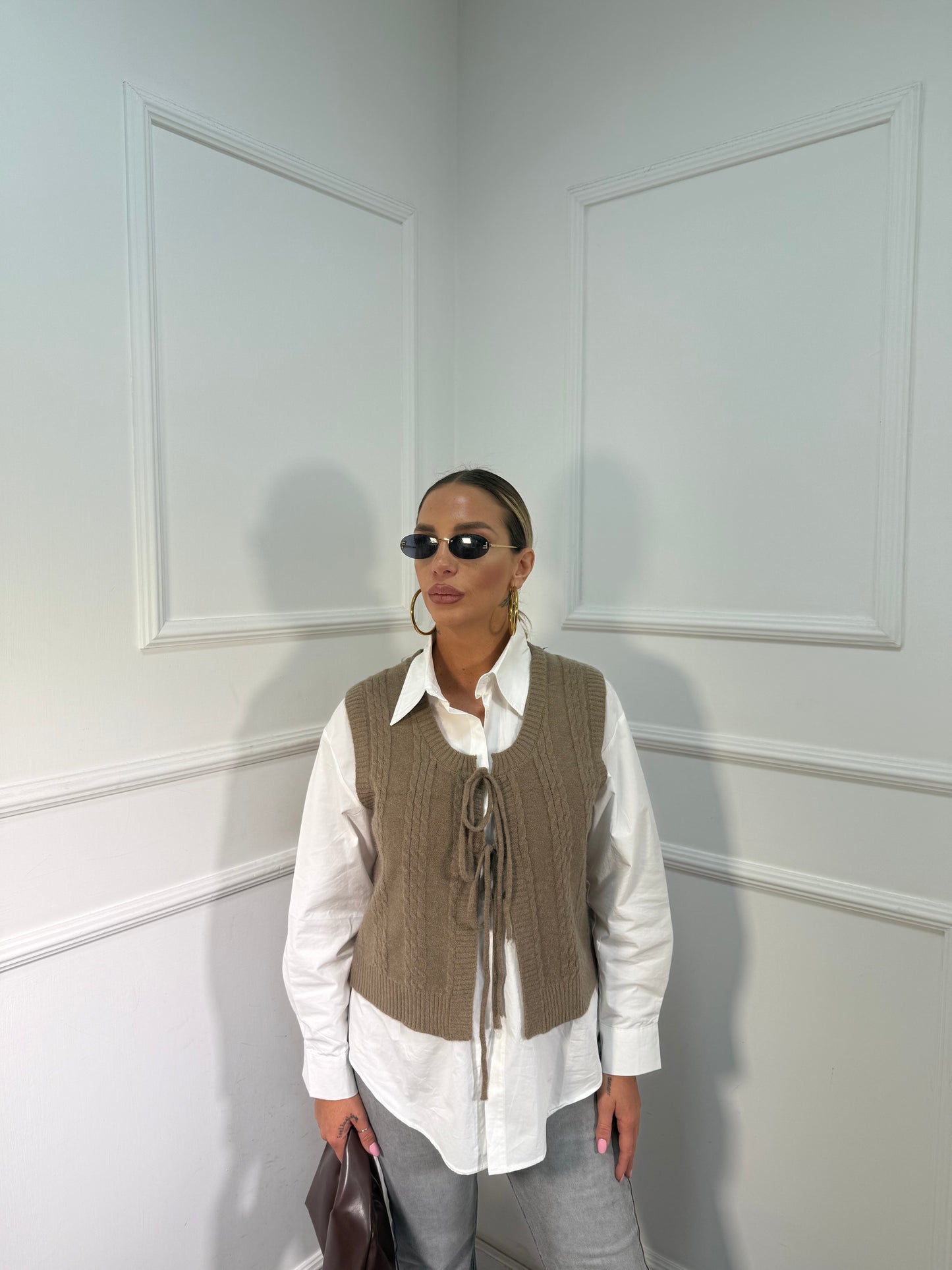 Camicia con cardigan Polly camel 17169