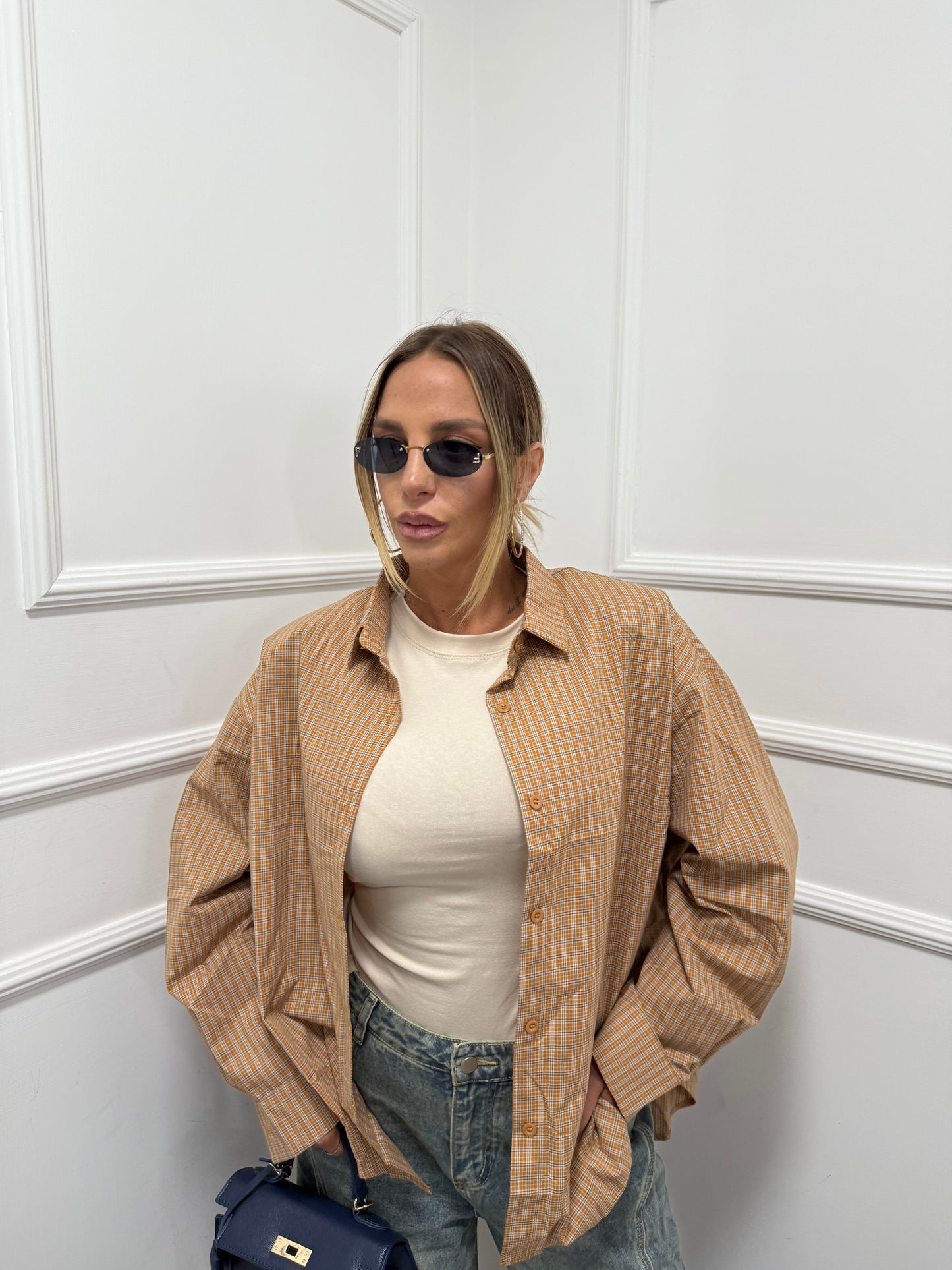 Camicia oversize con spalline Vibes senape mf2695