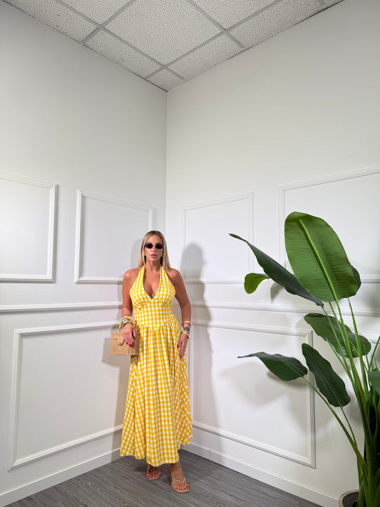 Abito midi a quadri Monroe giallo 27908