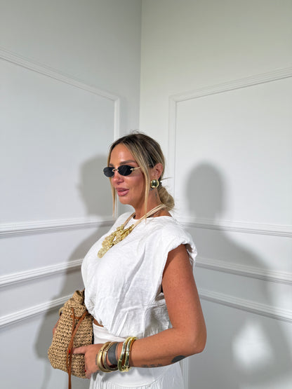 Coordinato misto lino con gonna Havana panna 26152