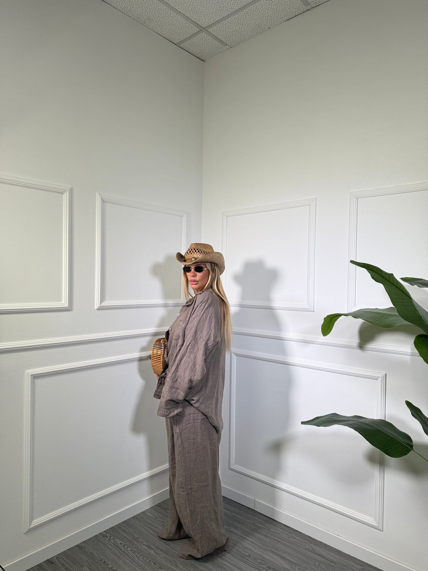 Coordinato in lino (SLIM XS a L) Shaty taupe 25192