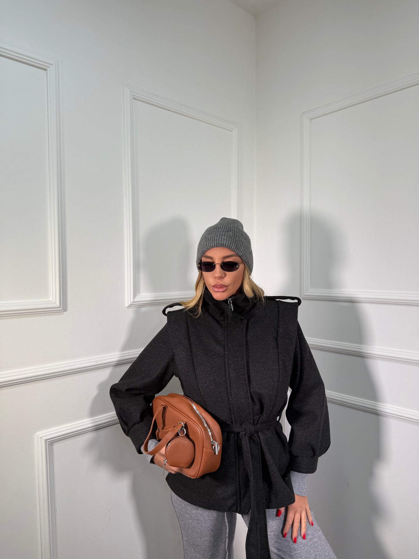 Cappotto in lana cotta collo alto Vienna grigio antracite 5969