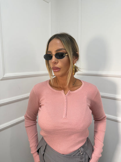 Maglioncino lana rasata a costine con bottoncini vari colori qf8158