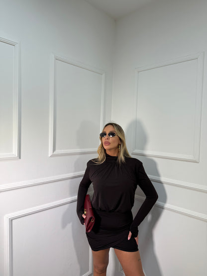 Abito in lycra con spalline cacao 12220