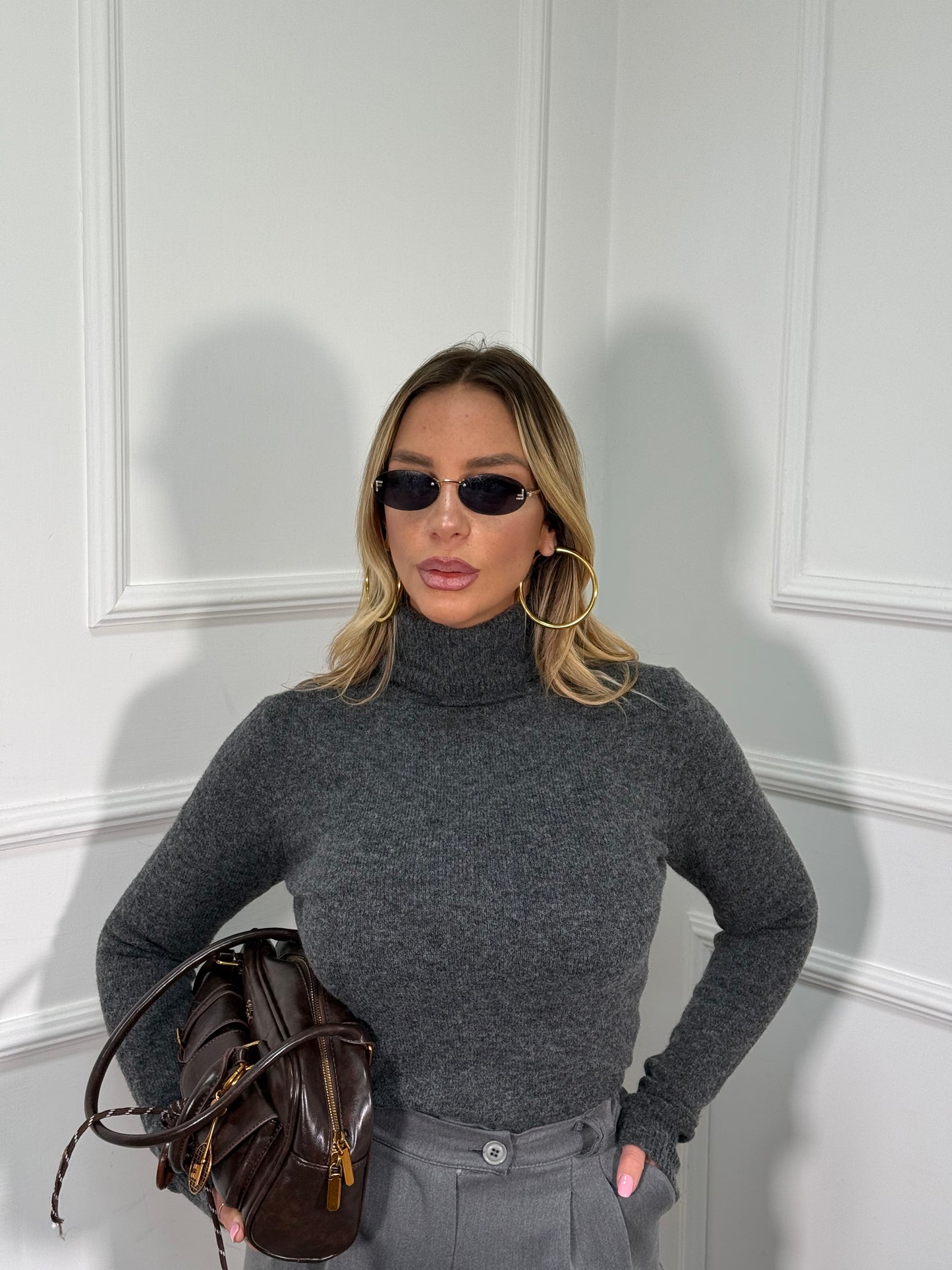 Maglioncino collo alto in lana cotta Everyday grigio fumo g091