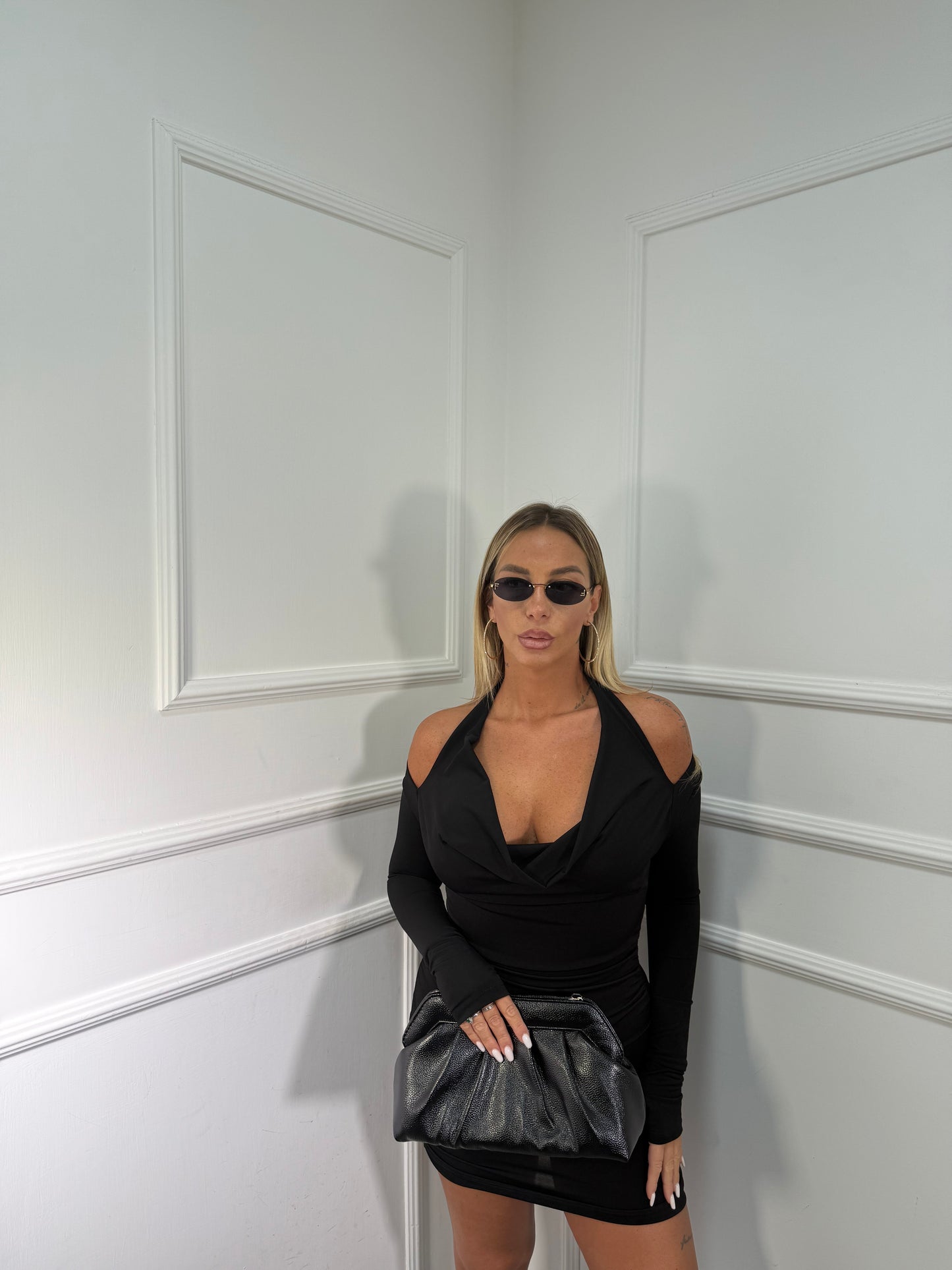 Abito scollo sciallato in lycra Ginny nero 1122