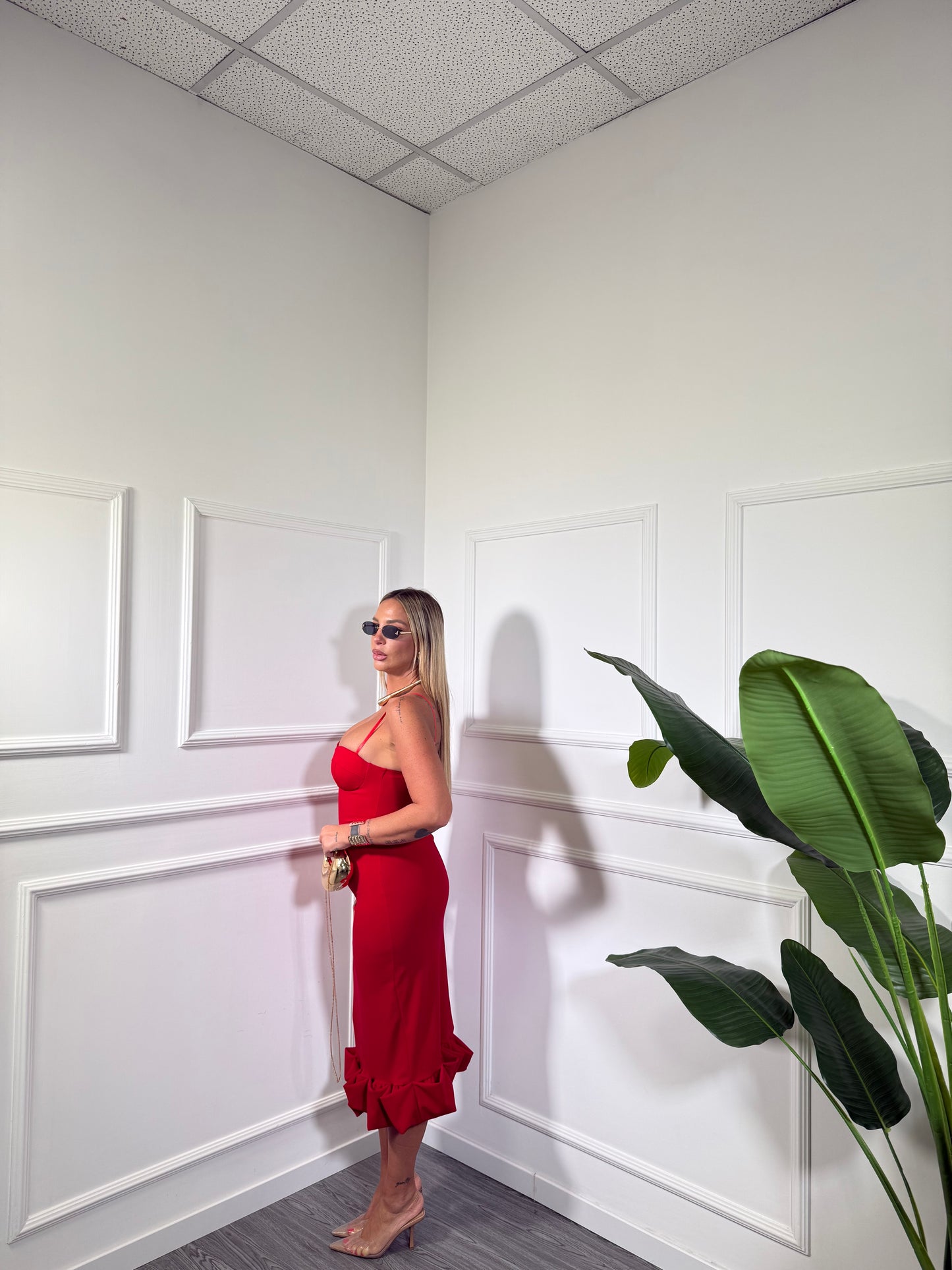 Abito midi con rouges Farsha rosso 2341