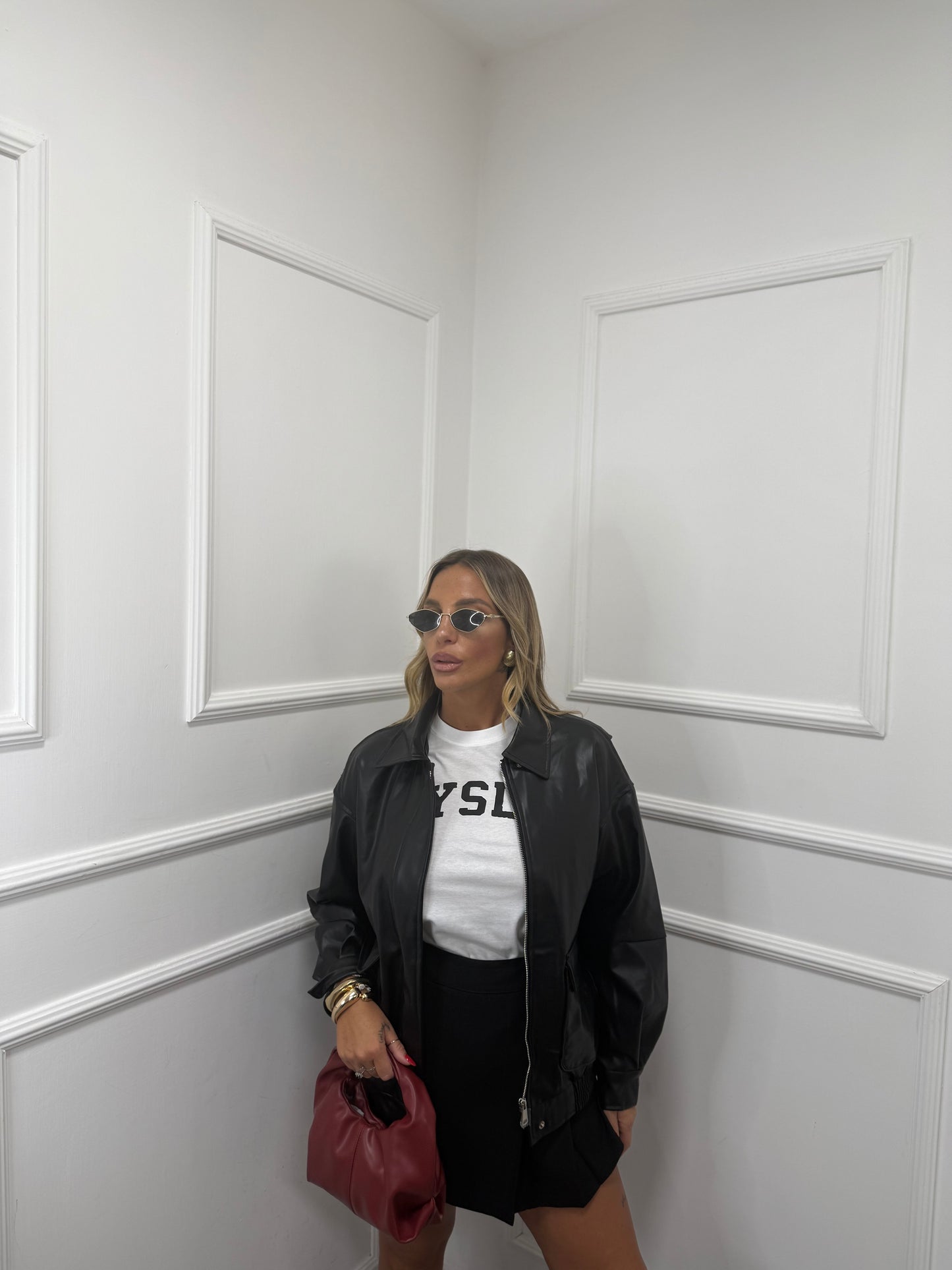 Bomber oversize ecopelle con tasconi Taylor nero 8679