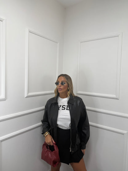 Bomber oversize ecopelle con tasconi Taylor nero 8679