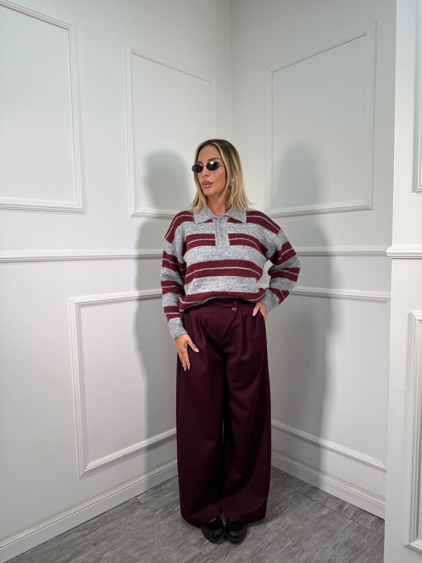 Pantaloni palazzo bustino asimmetrico Citylife vinaccia 12728