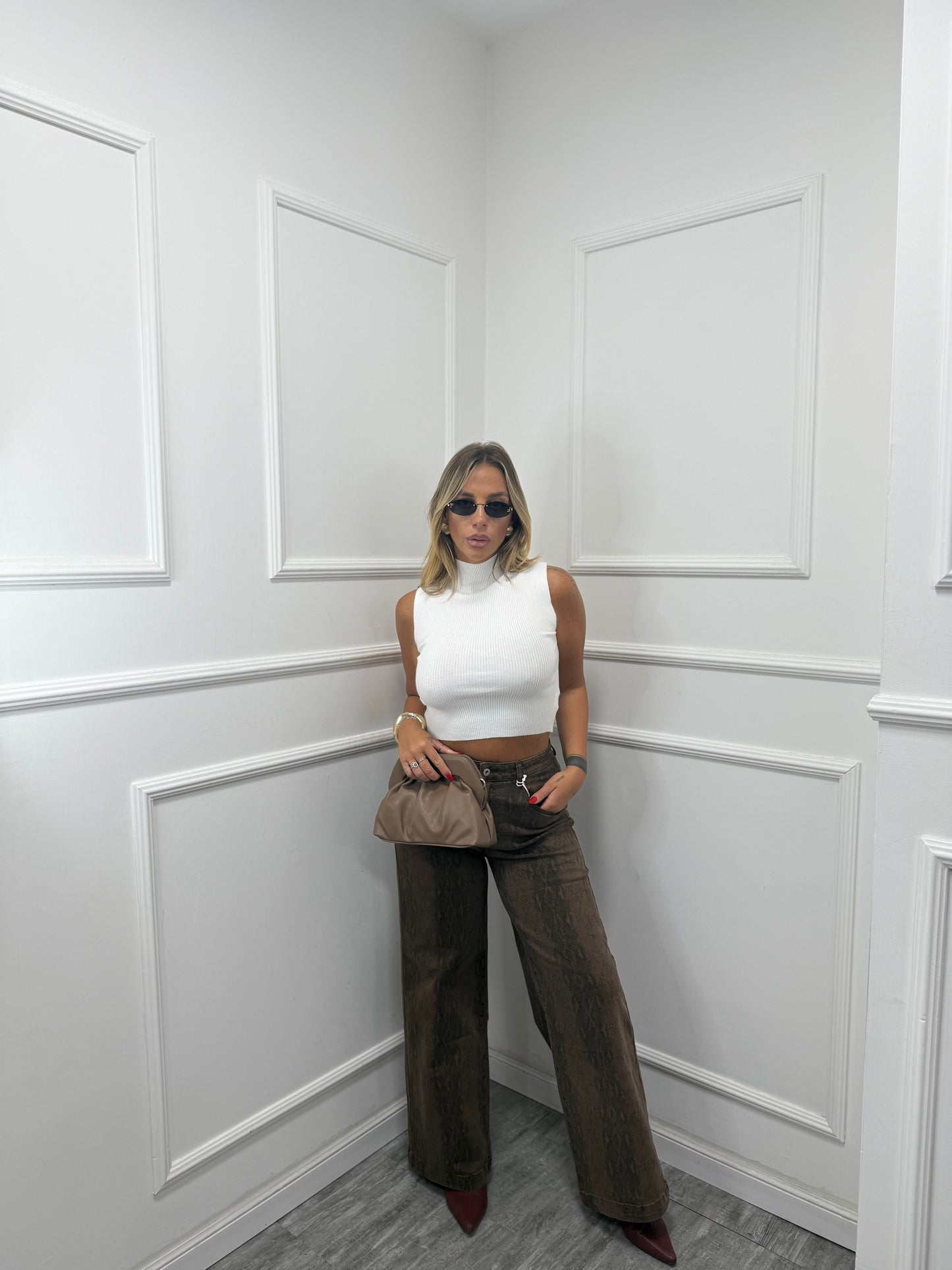 Jeans palazzo pitonato Frida marrone cy06124