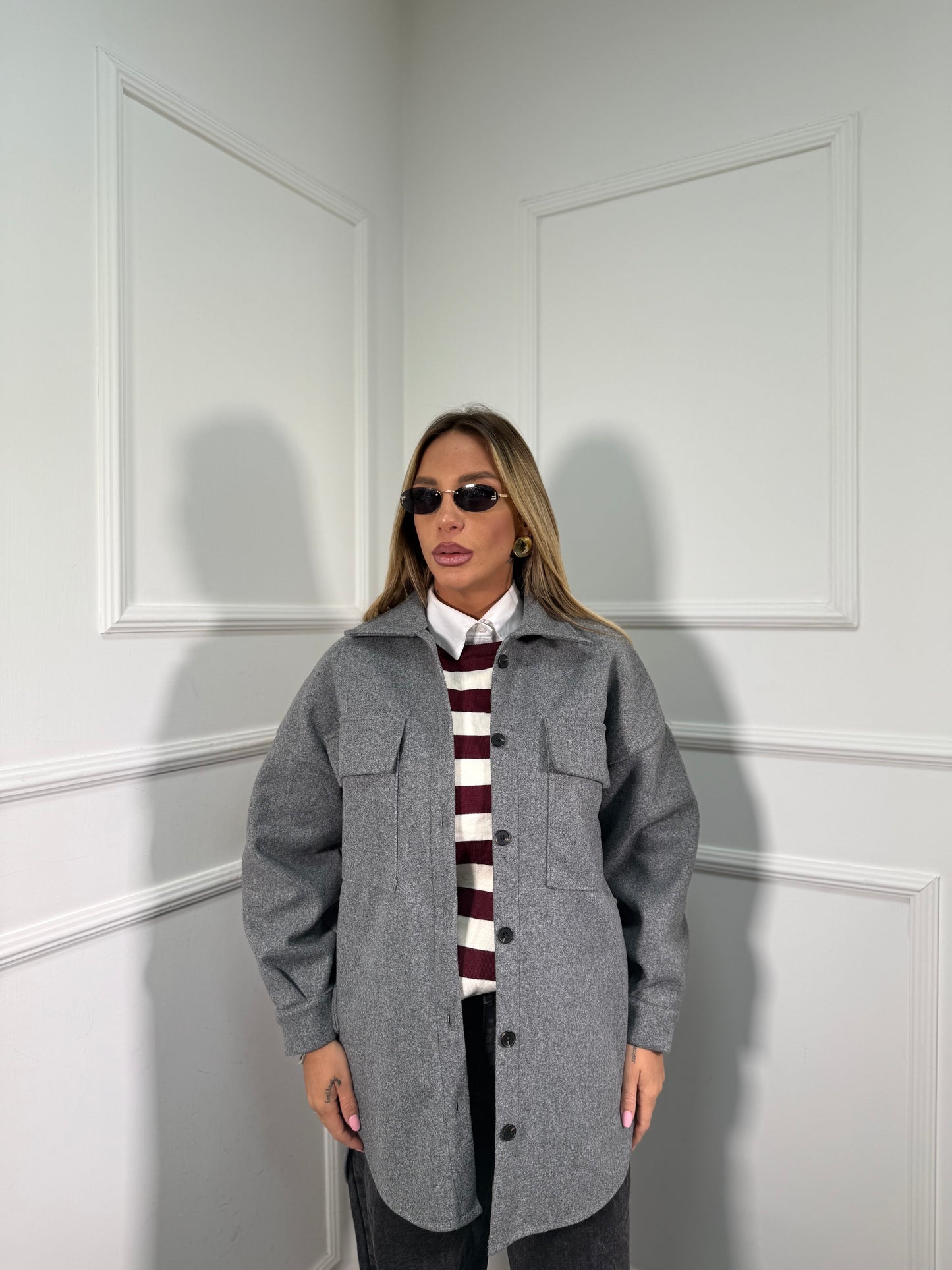 Giacca oversize in panno Brownies grigia 13388