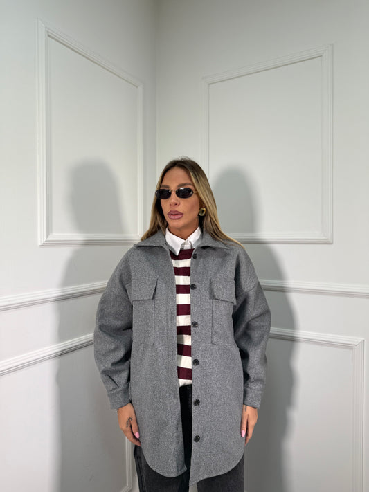 Giacca oversize in panno Brownies grigia 13388