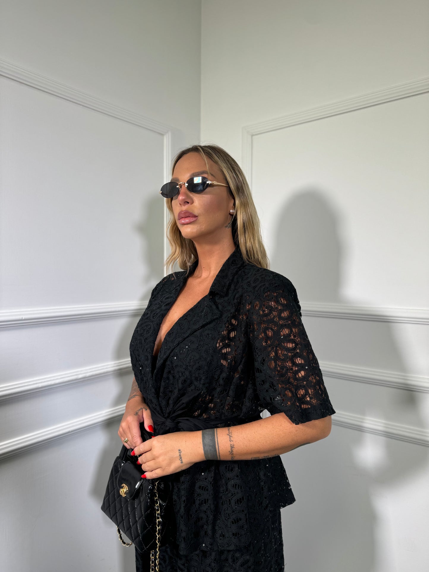Tailleur in pizzo con micro paillettes (curvy) Antalia nero 250677